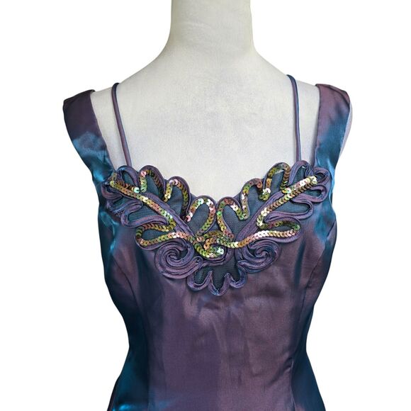VTG Maurices Iridescent Maxi Dress Sequins Y2K Formal Gown Purple Hoco Mermaid - Picture 5 of 11